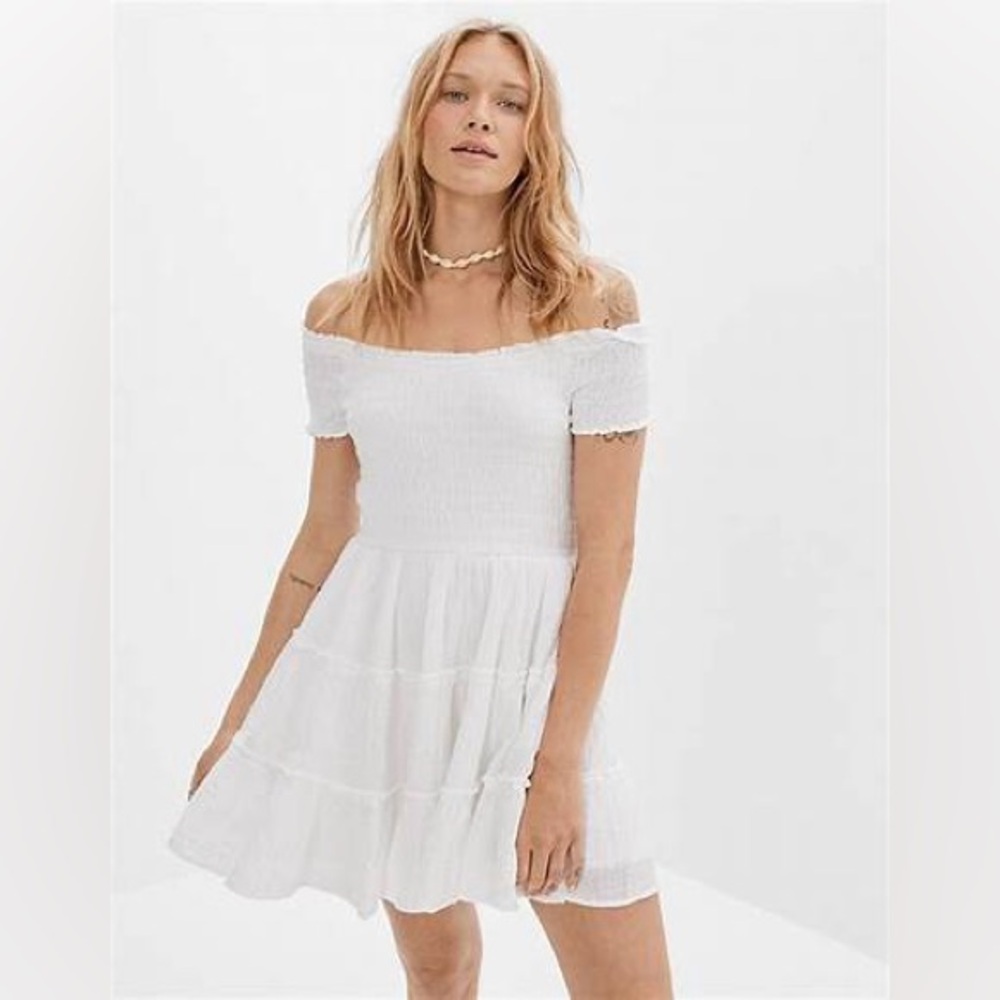 NWT AE Shoreline Smocked Dress, White, Size XXS